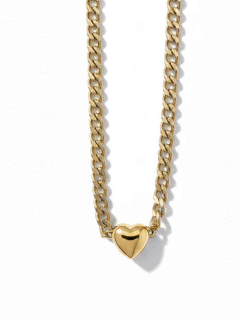Francesca's Gold Curb Chain Heart Pendant Necklace Chunky Link Adjustable New - Picture 3 of 3